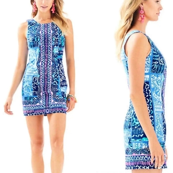 Lilly Pulitzer Mila Stretch Shift Mini Dress Women Size 4 Deep Indigo Leied Back - Picture 1 of 9